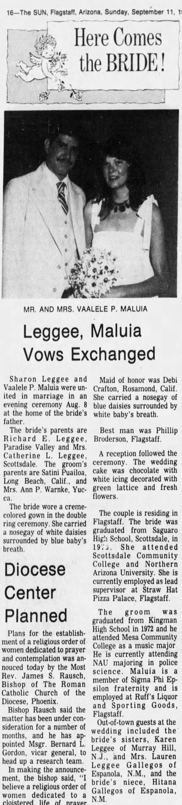 Wedding Announcement - Vaalele P Maluia - Sharon Leggee